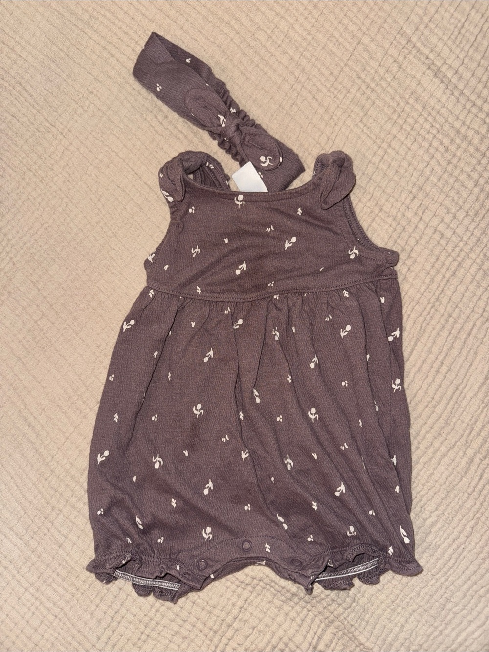Carter's Mauve Floral Muslin Romper Pajama with Headband
